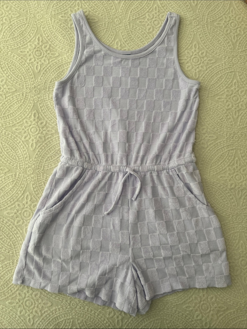 Old Navy Girls Lavender Checker Terry Romper Size L 10/12